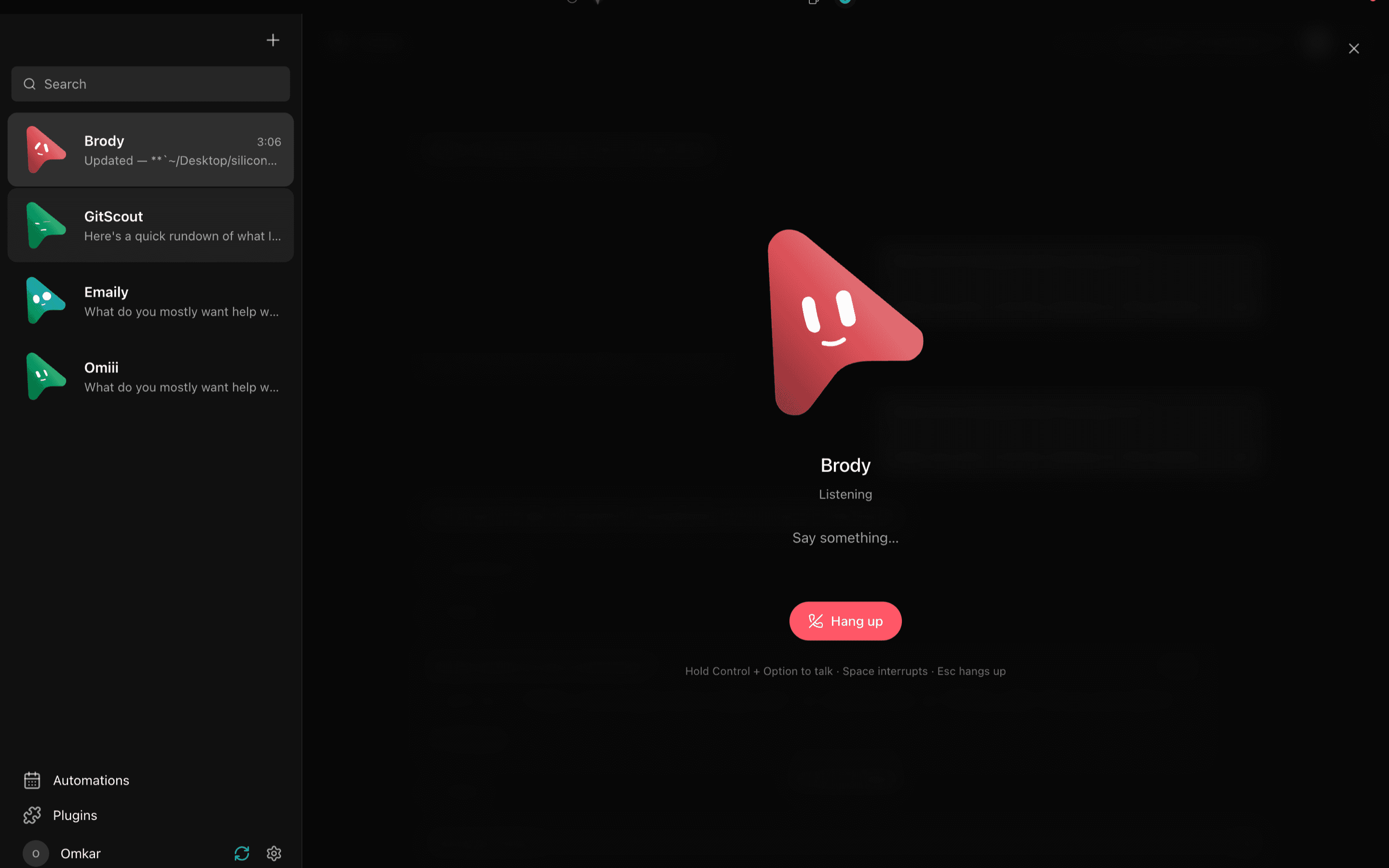 A bot on a call, listening, with a hang up button